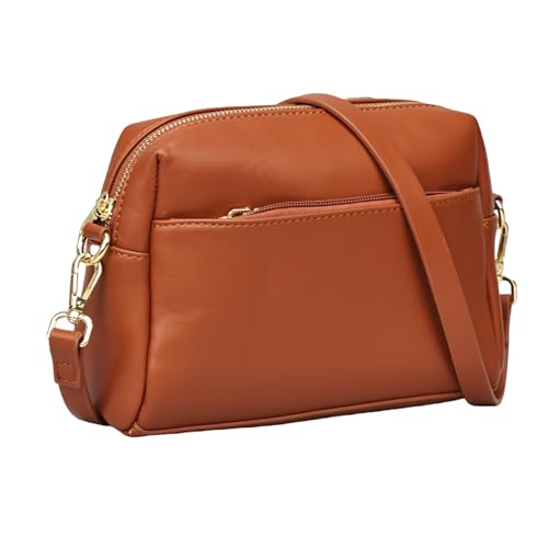 Ghsiuly Crossbody-Taschen für Damen, kleine Geldbörse aus veganem Leder mit verstellbarem Schultergurt, dreifacher Reißverschluss, Schultertasche, Braun, Medium Ghsiuly Crossbody-Taschen für Damen, kleine Geldbörse aus veganem Leder mit verstellbarem Schultergurt, dreifacher Reißverschluss, Schultertasche, Braun, Medium von Ghsiuly