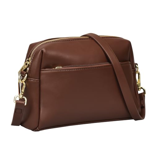 Ghsiuly Crossbody-Taschen für Damen, kleine Geldbörse aus veganem Leder mit verstellbarem Schultergurt, dreifacher Reißverschluss, Schultertasche, Kaffee, Medium Ghsiuly Crossbody-Taschen für Damen, kleine Geldbörse aus veganem Leder mit verstellbarem Schultergurt, dreifacher Reißverschluss, Schultertasche, Kaffee, Medium von Ghsiuly