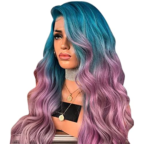 Bunte Haare Lace Front Perücken Mode Frauen Perücke Farbverlauf Lockiges Kunsthaar Hitzebeständige Cosplay Perücke Lange Lockige Wellenförmige von Ghzste