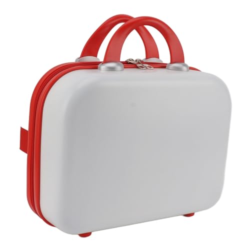 Ghzste 14 Zoll Kosmetikbox Koffer Design Große Kapazität Tragbarer Griff ABS Kleine Make-up-Tasche für Frauen Mädchen Reisen (weiß Rot) von Ghzste