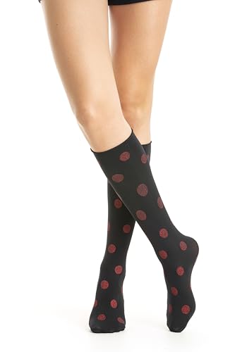 2 Paar Socken aus Mikrofaser Lurex mit Schleife. Lange, halbdeckende Socken mit Glitzer, 30 Denier, Nr. 1157, PUA Rot, Einheitsgröße von Gi&Gi