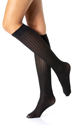 2 Paar Socken aus Mikrofaser Lurex mit Schleife. Lange, halbdeckende Socken mit Glitzer, 30 Denier, Nr. 1157, Schwarz mit Streifen, 2 Paar, Einheitsgröße von Gi&Gi