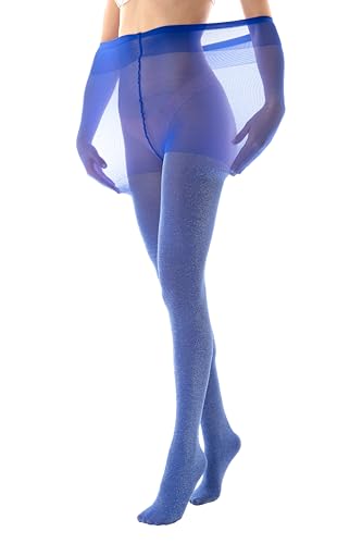 Curvy Strumpfhose in Übergröße, glänzend, mit Glitzer, Strumpfhose in Übergröße, 180 Denier für Damen mit glänzendem Glitzergarn., blau, XXL-3XL Plus von Gi&Gi