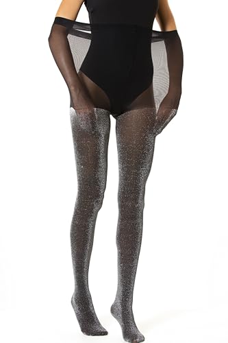 Gi&Gi Curvy Strumpfhose in Übergröße, glänzend, mit Glitzer, Strumpfhose in Übergröße, 180 Denier für Damen mit glänzendem Glitzergarn., Schwarz , XL-XXL Plus von Gi&Gi