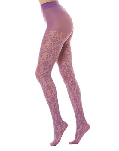 Gi&Gi Damen-Strumpfhose, Fantasie, Netzgewebe, 40 Denier, mit Zwickel aus Baumwolle, für Damen, mit fröhlichem Muster, Blumen all over.N.1607 bunt, violett, L/XL von Gi&Gi