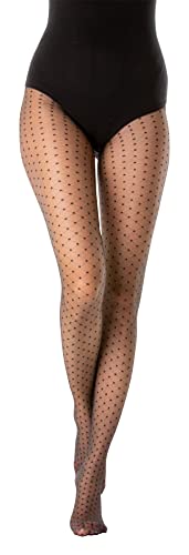 Gi&Gi Transparente Strumpfhose 40 Denier mit Zwickel aus Baumwolle für Damen mit einem Punktmuster in kleinen Gruppen. Made in Italy N.1520, Schwarz , Small-Medium von Gi&Gi