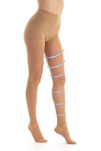 Gi&Gi Damen-Strumpfhose mit abgestufter Kompression, durchscheinend, 140 den, formende Kompressionsstrümpfe 18-21 MMHG, beige, L von Gi&Gi
