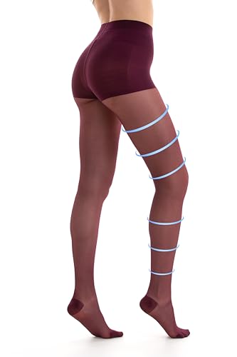 Gi&Gi Damen-Strumpfhose mit abgestufter Kompression, durchscheinend, 140 den, formende Kompressionsstrümpfe 18-21 MMHG, bordeaux, XL von Gi&Gi