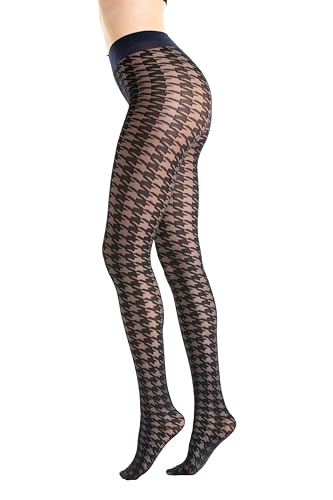 Gi&Gi Durchscheinende Strumpfhose 40 DEN mit Baumwoll-Zwickel für Damen gekennzeichnet Hahnentrittstrumpfhose wenn Optimismus in Mode ist. N.1396.., dunkelblau, L/XL von Gi&Gi