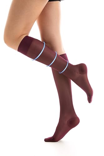 Gi&Gi Kompressionsstrümpfe für Damen, lange Kniestrümpfe 70 DEN Klasse 1-k1 18-22 mmHg, BORDEAUX, M/L von Gi&Gi