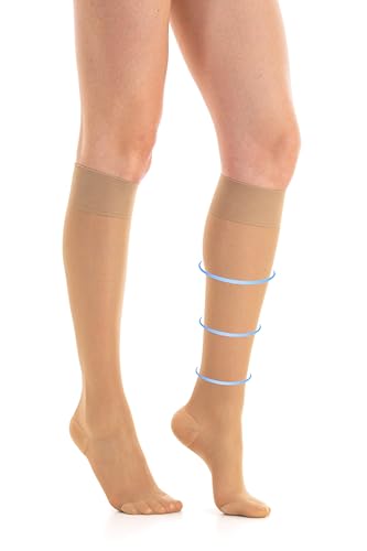 Gi&Gi Kompressionsstrümpfe für Damen, lange Kniestrümpfe 70 DEN Klasse 1-k1 18-22 mmHg, beige, XL/XXL von Gi&Gi