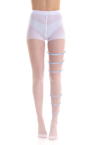Gi&Gi Kompressionsstrumpfhose 14-16 Klasse 1 graduiert, Strümpfe tex 70 den durchscheinend formend für Damen, Weiß, XL von Gi&Gi