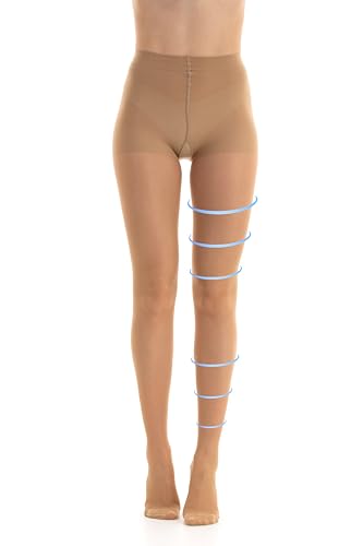 Gi&Gi Kompressionsstrumpfhose 14-16 Klasse 1 graduiert, Strümpfe tex 70 den durchscheinend formend für Damen, beige, L von Gi&Gi