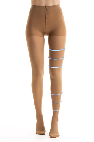 Gi&Gi Kompressionsstrumpfhose mit abgestufter Kompression, 140 DEN 18-21 MMHG, Klasse 1, formende Socken für Damen, aus blickdichter Mikrofaser, beige, L von Gi&Gi