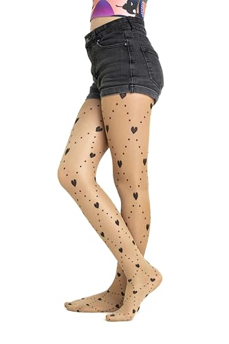 Gi&Gi Mädchen-Strumpfhose FANTASIA 40 DEN, gekennzeichnet durch ein Muster aus Rauten und Alloverherzen, beige, 10-12 Jahre von Gi&Gi