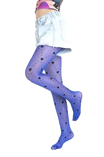 Gi&Gi Mädchen-Strumpfhose FANTASIA 40 DEN, gekennzeichnet durch ein Muster aus Rauten und Alloverherzen, blau, 8-10 Anni von Gi&Gi