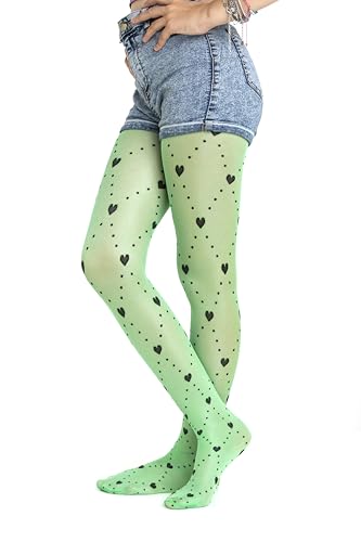 Gi&Gi Mädchen-Strumpfhose FANTASIA 40 DEN, gekennzeichnet durch ein Muster aus Rauten und Alloverherzen, grün smaragd, 2-4 Jahre von Gi&Gi