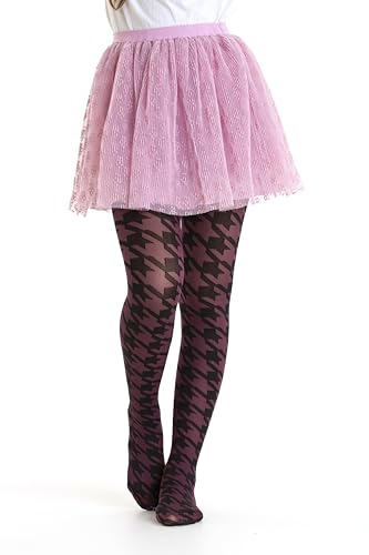 Gi&Gi Strumpfhose für Mädchen aus Mikrofaser 50 Denier, Strumpfhose für Mädchen mit einem niedlichen Hahnentritt-Print, N 2203, bordeaux, 6-8 Jahre von Gi&Gi