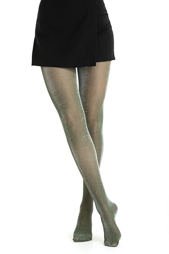 Gi&Gi, Glitzerstrumpfhosen, 40 Denari, Damenstrumpfhosen mit einem besonders glänzenden Glitzereffekt, militär-grün, Small-Medium von Gi&Gi