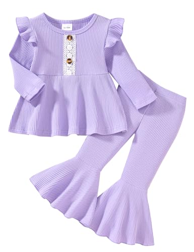 GiHaood Baby Kleidung Mädchen Ehrliche Baby Bekleidung Flatterärmel Rüschenausgestellte Hosen Lila Neugeborenes Mädchen Geschenk Winteroutfits 4-5 Jahre von GiHaood