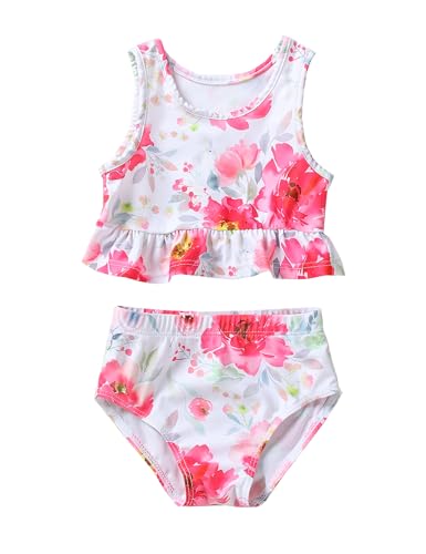 GiHaood Baby Mädchen Badeanzug Tankini-Set Gerüschtes rosa tropisches florales Oberteil Hoher Taillenbikini-Badeanzug 2-teiliges Set Mädchenkleidung 4-5 Jahre von GiHaood