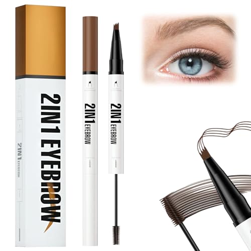 Doppelendiger Augenbrauenstift mit Wimpernfärbemittel 2-in-1 Brauen Gel Stift Naturbrauen Make up für Täglichen Look, Schwimmfest Reise Vegan Langzeit Haltbar (brown) von GiHie