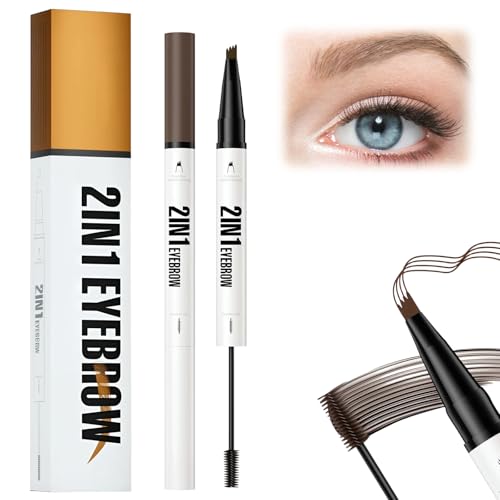Doppelendiger Augenbrauenstift mit Wimpernfärbemittel 2-in-1 Brauen Gel Stift Naturbrauen Make up für Täglichen Look, Schwimmfest Reise Vegan Langzeit Haltbar (dark brown) von GiHie