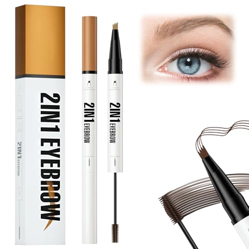 Doppelendiger Augenbrauenstift mit Wimpernfärbemittel 2-in-1 Brauen Gel Stift Naturbrauen Make up für Täglichen Look, Schwimmfest Reise Vegan Langzeit Haltbar (light brown) von GiHie