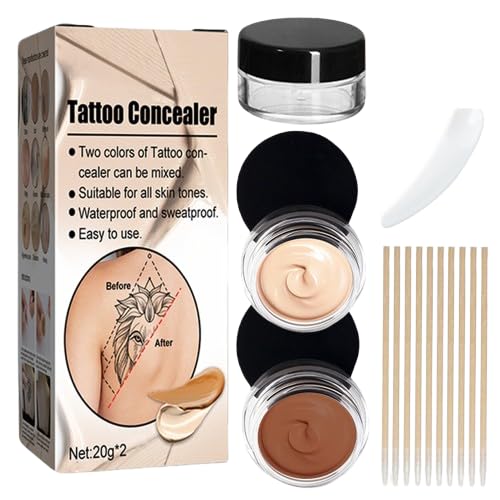 Tattoo Concealer für Körper, Wasserdichter Tattoo Concealer, Lang anhaltender Body Concealer für Party, Creme zum Abdecken von Tattoos für Frauen und Männer (Hell + Dunkel + Leere Box) von GiHie