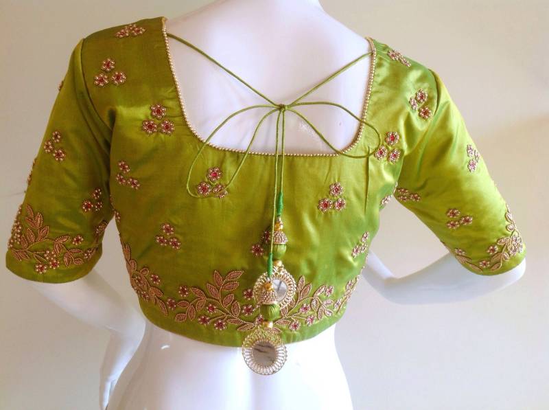 Mehendi Grüne Seidenbluse Maggam Work, Benutzerdefinierte Farben von GiaExquisiteIndian