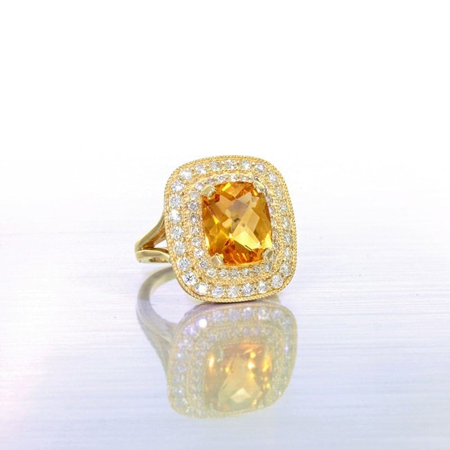 14K Gelbgold Citrin Diamant Ring Eleganter Cocktail Statement Ring von GianniDeloro