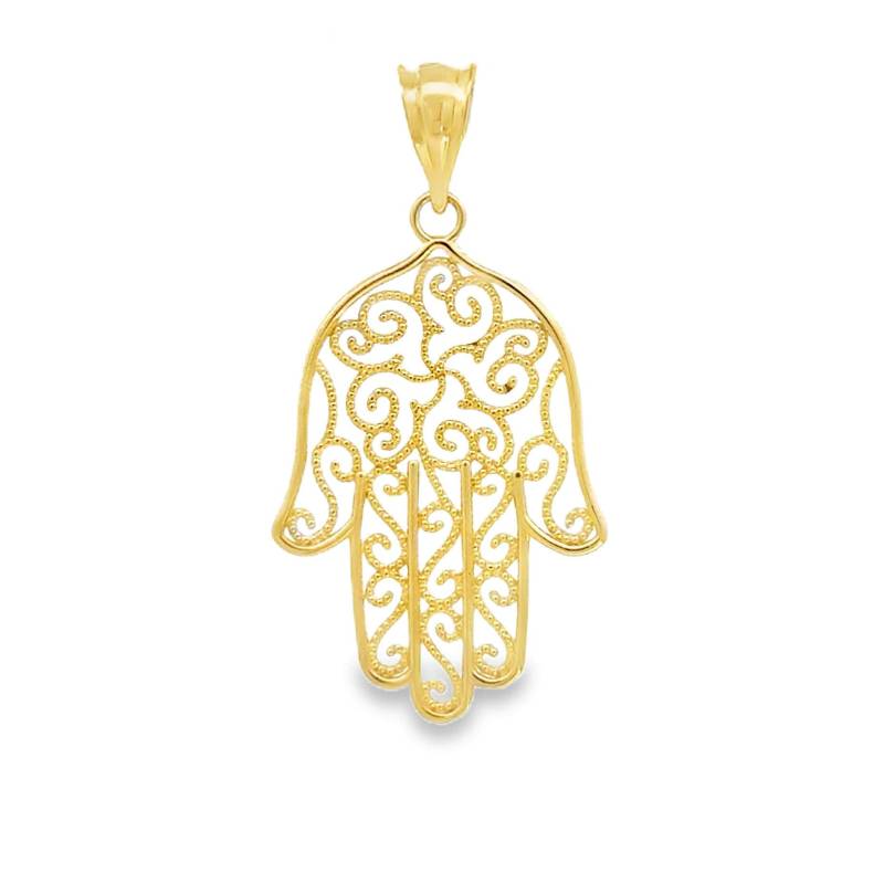 14K Gelbgold Filigrane Hamsa Hand Anhänger - Kompliziertes Wirbeldesign Für Schutz Und Segen von GianniDeloro