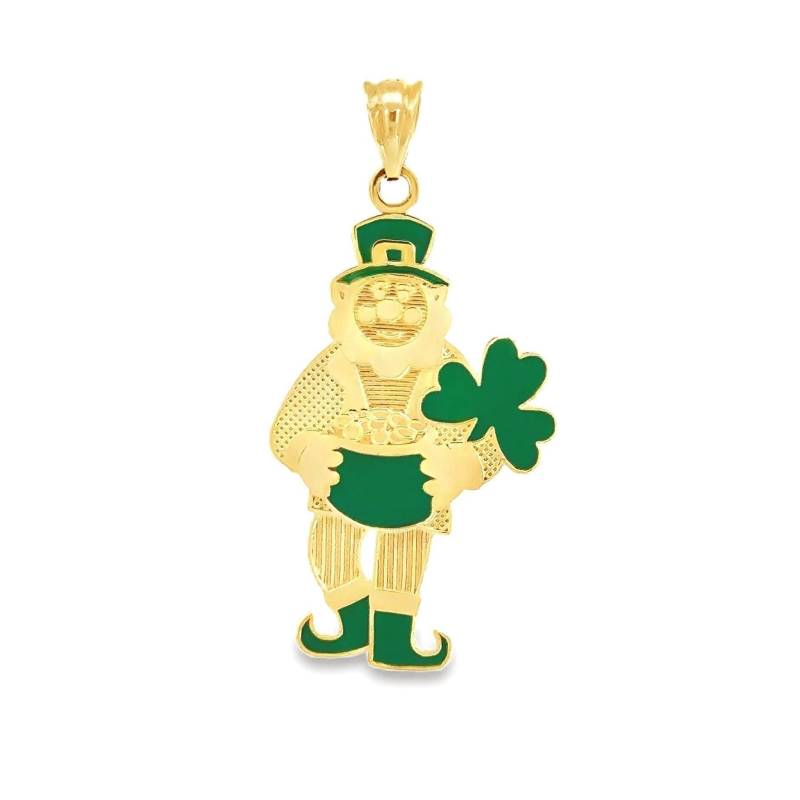 14K Gelbgold Kobold Anhänger Grüner Emaille Irish Jewelry von GianniDeloro