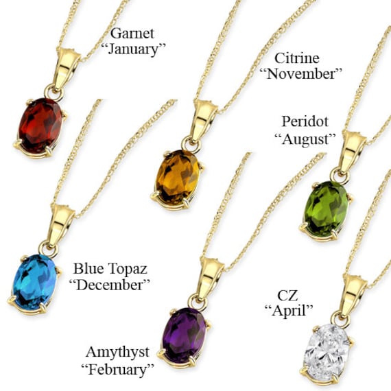 14K Gold Geburtsstein Anhänger Ovaler Edelstein Schmuck von GianniDeloro
