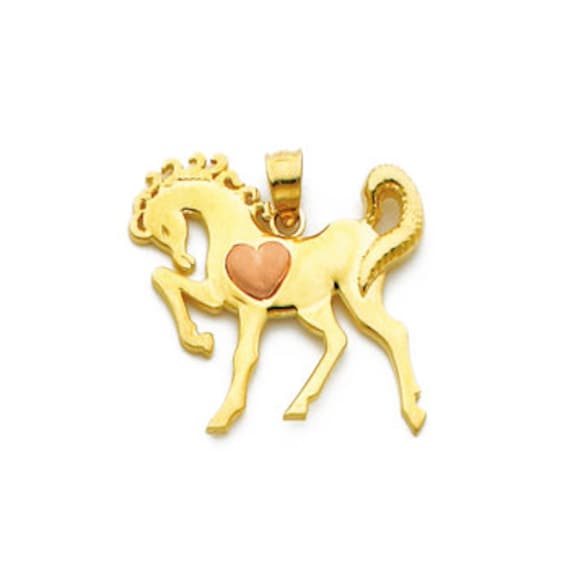 14K Gold Pferd Charm Mit Rosegold Herz - Reiter Anhänger von GianniDeloro