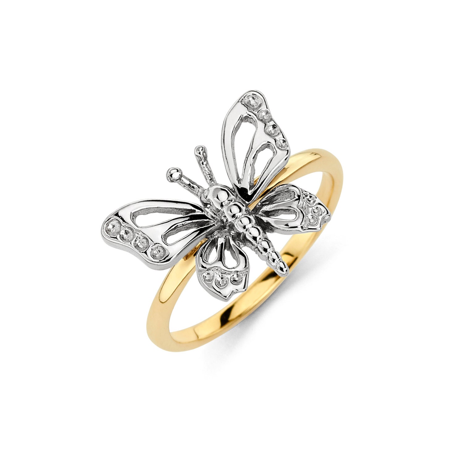 14K Gold Schmetterling Ring Zweifarbiger Oder Weißgold Naturschmuck von GianniDeloro