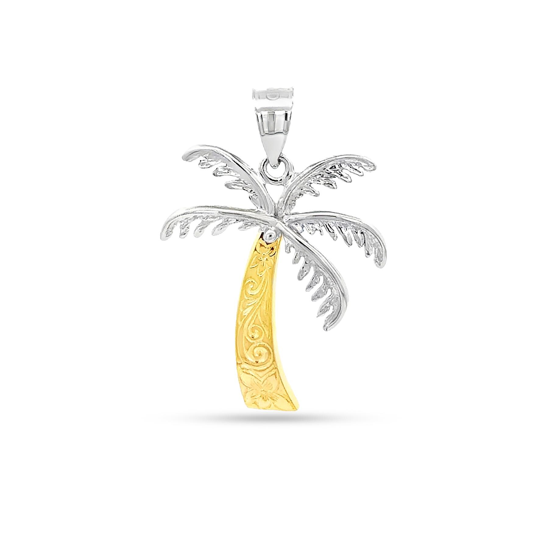 14K Gold Zweifarbige Palme W/Scrolled Stamm Charme von GianniDeloro