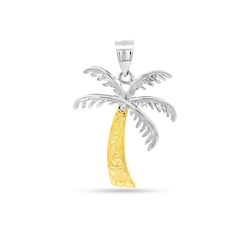 14K Gold Zweifarbige Palme W/Scrolled Stamm Charme von GianniDeloro