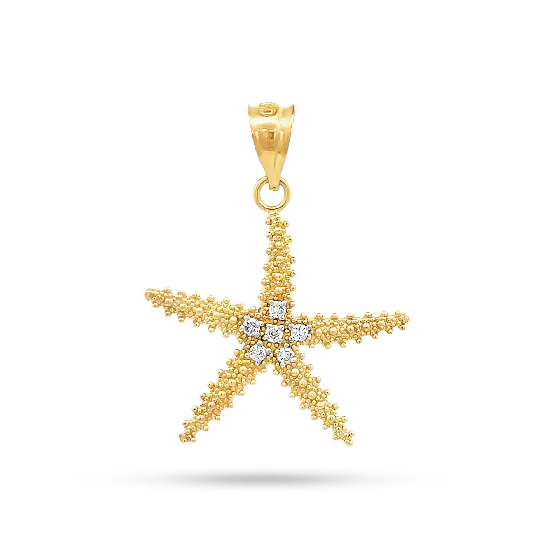 14K Gold Zweifarbiger Perlen-Seestern-Anhänger Mit .06 Karat Diamanten Besetzt von GianniDeloro