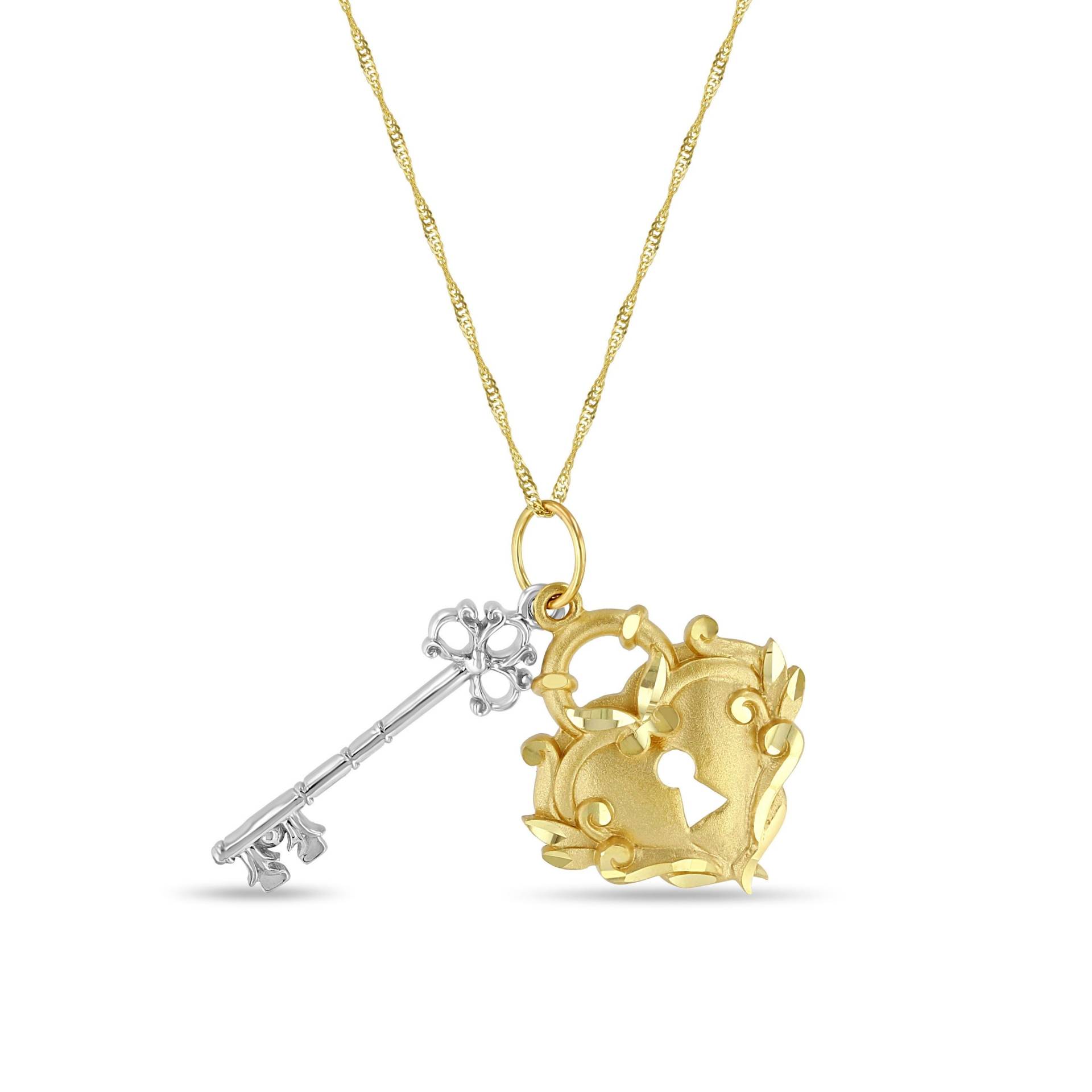 14K Solid Gold Zweifarbige Herz Und Schlüssel Anhänger An 18" Massive Goldkette 14K Solid Gold Zweifarbige Herz Und Schlüssel Anhänger An 18" Massive Goldkette von GianniDeloro