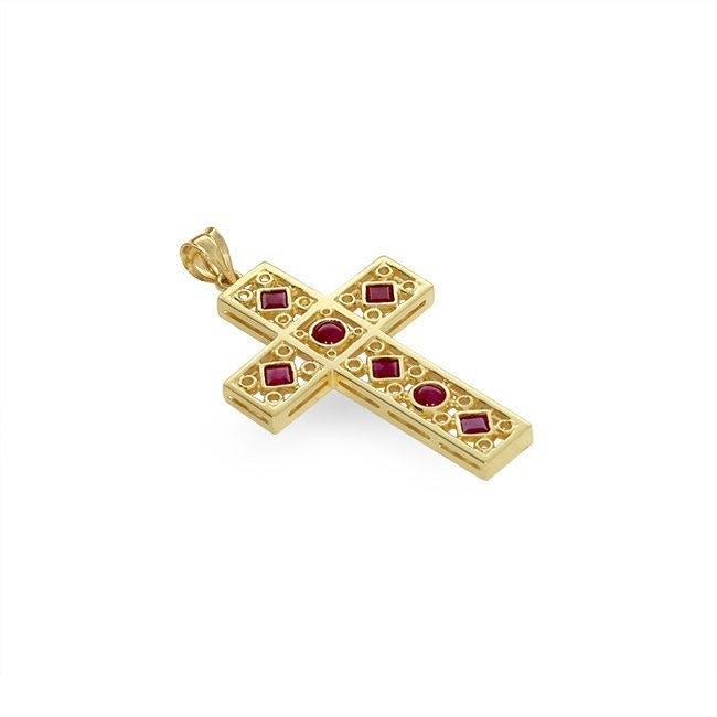 14K Massivgold Echte Rubin Kreuz Anhänger. Religiösen von GianniDeloro