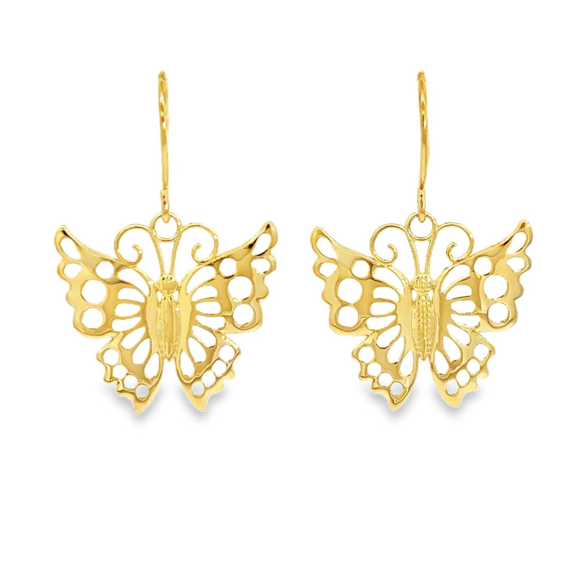 14K Solid Gelb Gold Schmetterling Ohrringe Polierter Insekt Schmuck von GianniDeloro