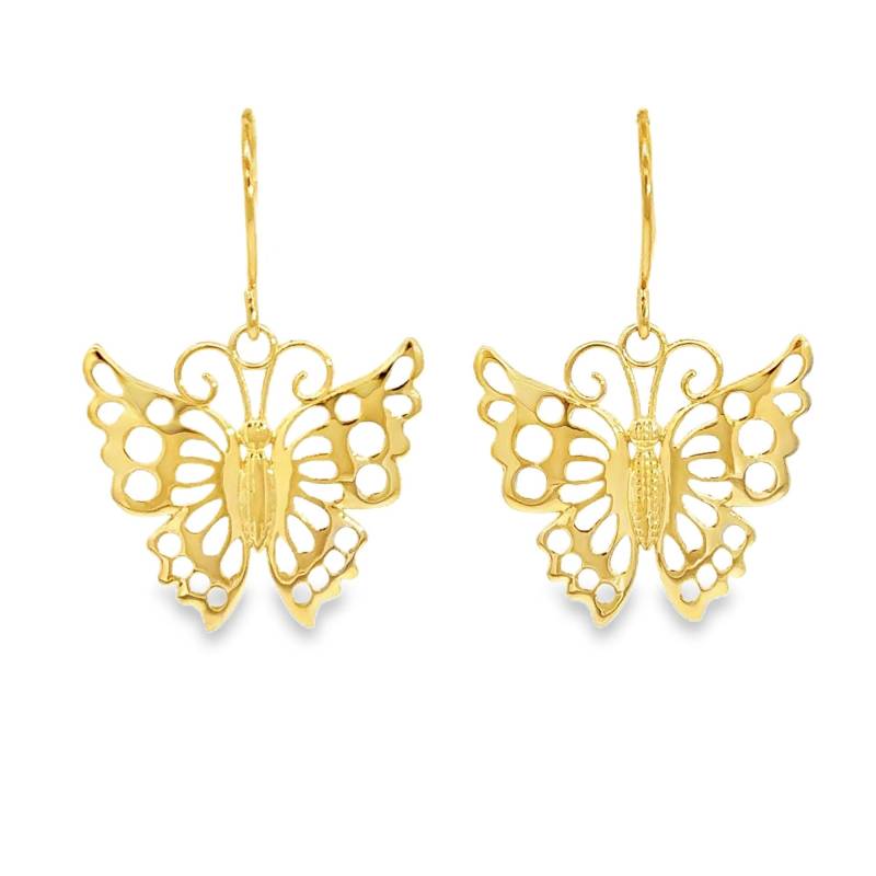 14K Solid Gelb Gold Schmetterling Ohrringe Polierter Insekt Schmuck von GianniDeloro