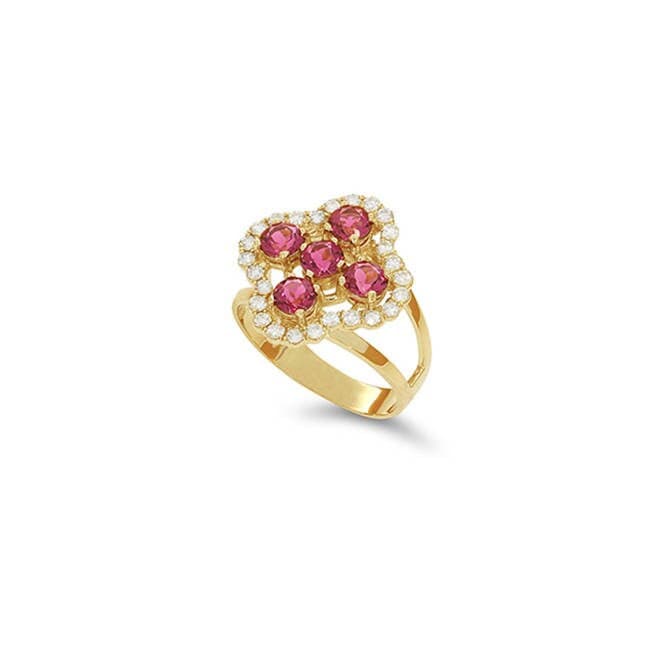 14K Solid Gold Diamant Und Rosa Turmalin Blumenring von GianniDeloro