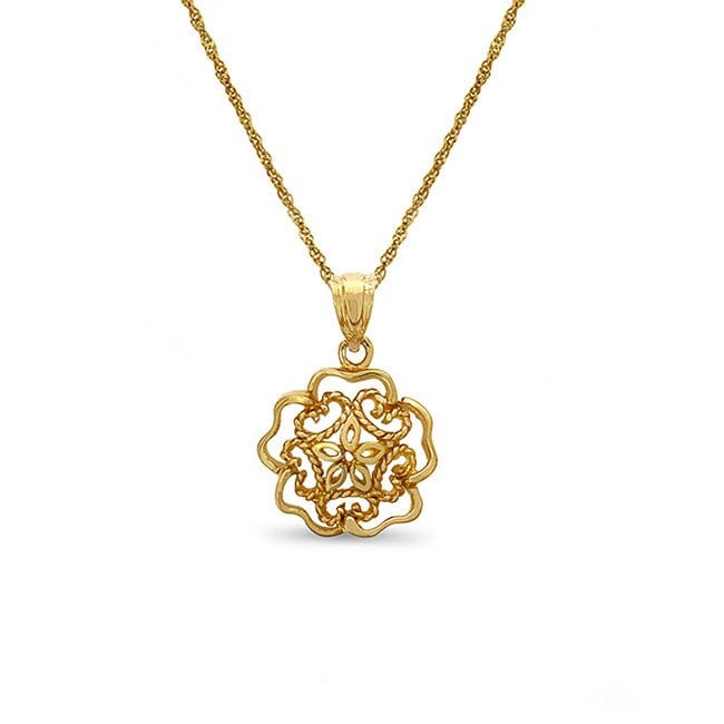 14K Solid Gold Floral Anhänger Halskette Eleganter Blumen Schmuck von GianniDeloro