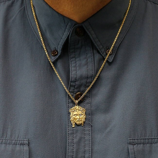 14K Solid Gold Jesus Kopf Anhänger - 24 "Rund Box Kette von GianniDeloro