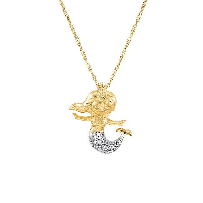 14K Solid Gold Mermaid Anhänger Halskette - Zweifarbige 18 "Kette von GianniDeloro