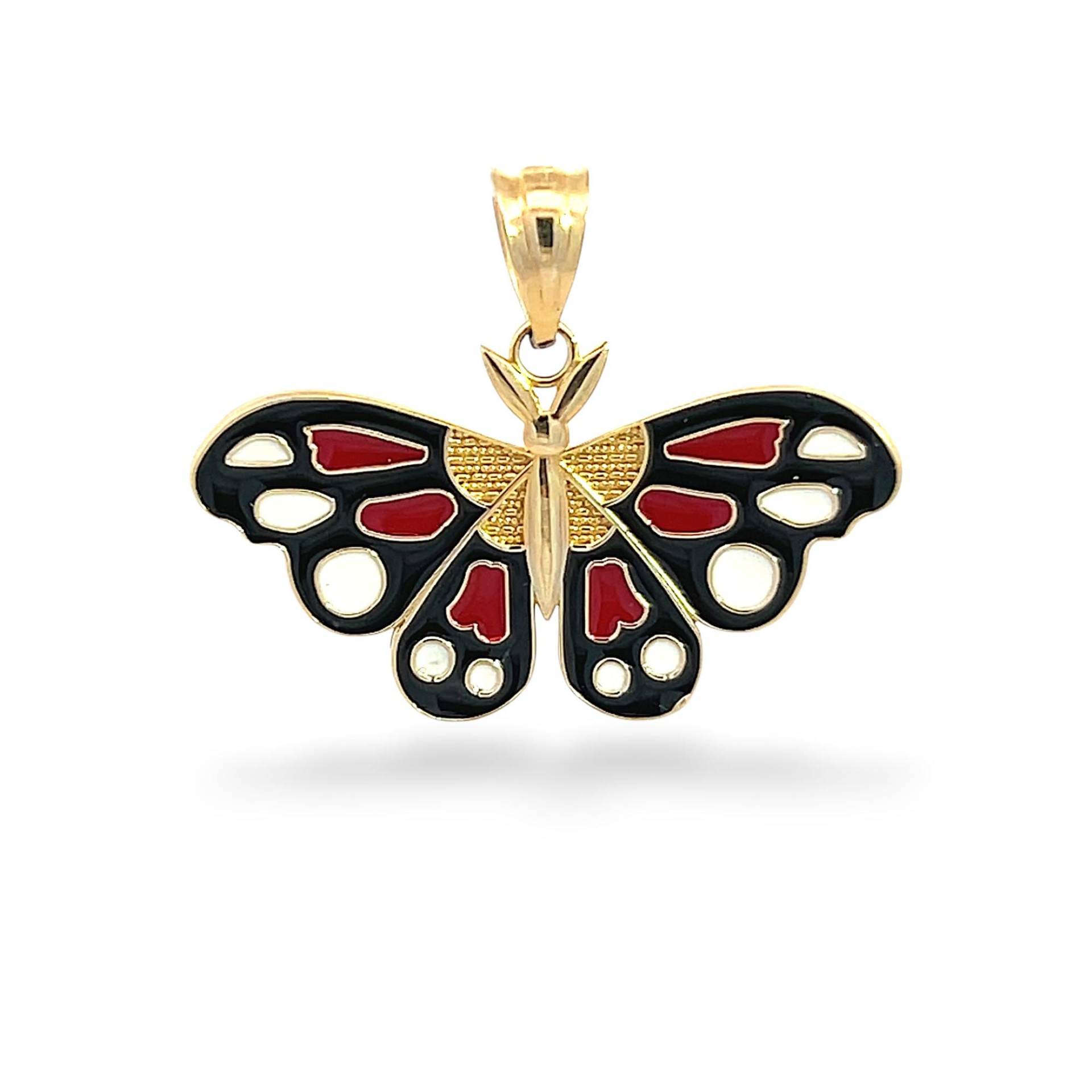 14K Solid Gold Schmetterling Anhänger Rot, Schwarz & Weiß Emaille Halskette von GianniDeloro