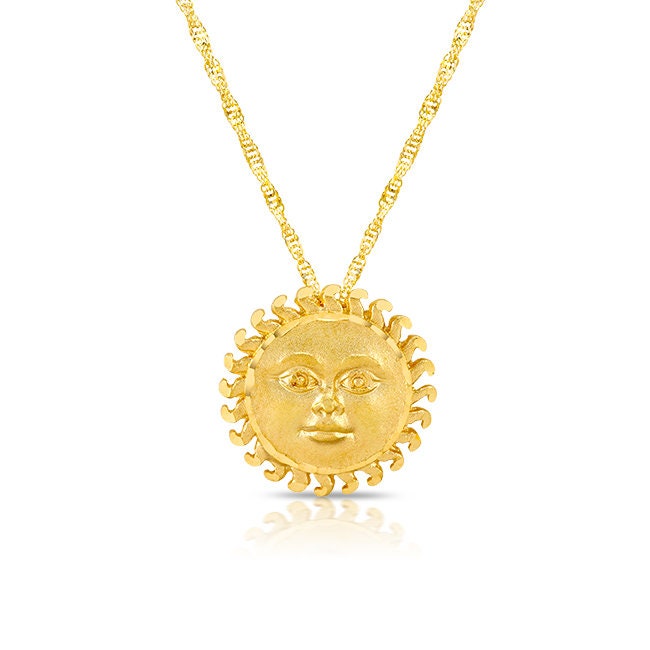 14K Solid Gold Sun Anhänger Halskette, 18 "Kette von GianniDeloro