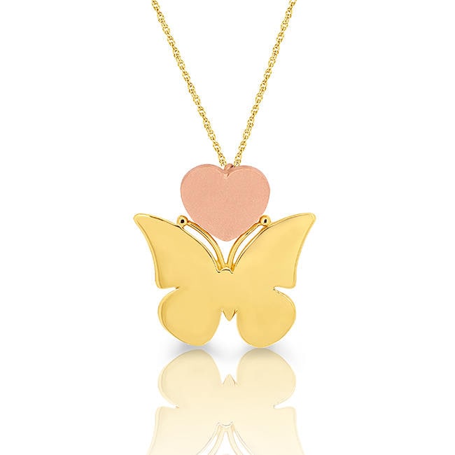 14K Solid Gold Zweifarbiger Schmetterling Mit 18 "Kette. Gravur Halskette von GianniDeloro